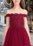 Alena Ball-Gown/Princess Off-the-Shoulder Floor-Length Tulle Lace Junior Bridesmaid Dress With Beading Sequins STAP0013440