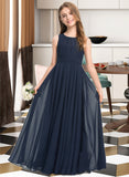 June A-Line Scoop Neck Floor-Length Chiffon Junior Bridesmaid Dress With Ruffle STAP0013441