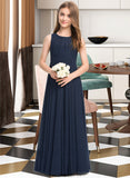 June A-Line Scoop Neck Floor-Length Chiffon Junior Bridesmaid Dress With Ruffle STAP0013441