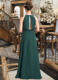 Ariel A-Line Scoop Neck Floor-Length Chiffon Junior Bridesmaid Dress STAP0013442