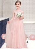 Irene A-Line Scoop Neck Floor-Length Tulle Junior Bridesmaid Dress With Beading Sequins STAP0013444