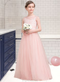 Irene A-Line Scoop Neck Floor-Length Tulle Junior Bridesmaid Dress With Beading Sequins STAP0013444