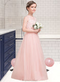 Irene A-Line Scoop Neck Floor-Length Tulle Junior Bridesmaid Dress With Beading Sequins STAP0013444