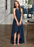 Aliya A-Line Scoop Neck Asymmetrical Chiffon Junior Bridesmaid Dress With Bow(s) Ruffles STAP0013445