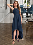 Aliya A-Line Scoop Neck Asymmetrical Chiffon Junior Bridesmaid Dress With Bow(s) Ruffles STAP0013445