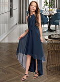 Aliya A-Line Scoop Neck Asymmetrical Chiffon Junior Bridesmaid Dress With Bow(s) Ruffles STAP0013445