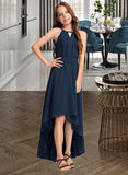 Aliya A-Line Scoop Neck Asymmetrical Chiffon Junior Bridesmaid Dress With Bow(s) Ruffles STAP0013445