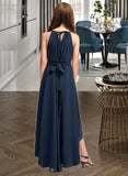 Aliya A-Line Scoop Neck Asymmetrical Chiffon Junior Bridesmaid Dress With Bow(s) Ruffles STAP0013445