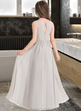 Kim A-Line V-neck Floor-Length Chiffon Junior Bridesmaid Dress With Pockets STAP0013446