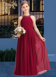 Addyson A-Line Scoop Neck Floor-Length Chiffon Junior Bridesmaid Dress With Ruffle Beading Bow(s) STAP0013447