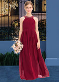 Addyson A-Line Scoop Neck Floor-Length Chiffon Junior Bridesmaid Dress With Ruffle Beading Bow(s) STAP0013447