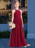 Addyson A-Line Scoop Neck Floor-Length Chiffon Junior Bridesmaid Dress With Ruffle Beading Bow(s) STAP0013447