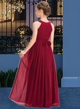 Addyson A-Line Scoop Neck Floor-Length Chiffon Junior Bridesmaid Dress With Ruffle Beading Bow(s) STAP0013447