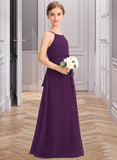 Julia A-Line Scoop Neck Floor-Length Chiffon Junior Bridesmaid Dress With Bow(s) Cascading Ruffles STAP0013448