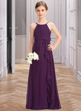 Julia A-Line Scoop Neck Floor-Length Chiffon Junior Bridesmaid Dress With Bow(s) Cascading Ruffles STAP0013448