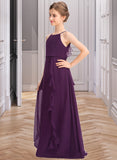 Julia A-Line Scoop Neck Floor-Length Chiffon Junior Bridesmaid Dress With Bow(s) Cascading Ruffles STAP0013448