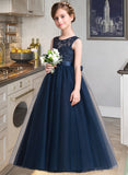 Rubi Ball-Gown/PrincessScoopNeckFloor-LengthTulleJuniorBridesmaidDressWithSash#126265 STAP0013449