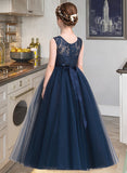 Rubi Ball-Gown/PrincessScoopNeckFloor-LengthTulleJuniorBridesmaidDressWithSash#126265 STAP0013449