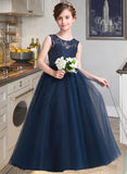 Rubi Ball-Gown/PrincessScoopNeckFloor-LengthTulleJuniorBridesmaidDressWithSash#126265 STAP0013449