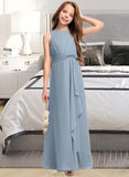 Shaniya A-Line Scoop Neck Floor-Length Chiffon Junior Bridesmaid Dress With Cascading Ruffles STAP0013450