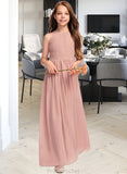 Nataly A-Line Scoop Neck Floor-Length Chiffon Junior Bridesmaid Dress With Ruffle STAP0013451