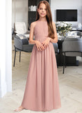 Nataly A-Line Scoop Neck Floor-Length Chiffon Junior Bridesmaid Dress With Ruffle STAP0013451