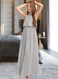 Angeline A-Line High Neck Floor-Length Chiffon Junior Bridesmaid Dress With Ruffle STAP0013452