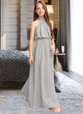 Angeline A-Line High Neck Floor-Length Chiffon Junior Bridesmaid Dress With Ruffle STAP0013452