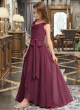 Winifred A-Line Cowl Neck Asymmetrical Chiffon Junior Bridesmaid Dress With Bow(s) STAP0013454