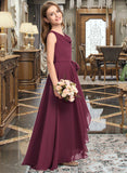 Winifred A-Line Cowl Neck Asymmetrical Chiffon Junior Bridesmaid Dress With Bow(s) STAP0013454