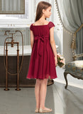 Lena A-Line Off-the-Shoulder Knee-Length Chiffon Lace Junior Bridesmaid Dress With Bow(s) STAP0013456