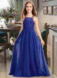 Kaelyn A-Line Square Neckline Floor-Length Chiffon Lace Junior Bridesmaid Dress STAP0013457