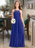 Kaelyn A-Line Square Neckline Floor-Length Chiffon Lace Junior Bridesmaid Dress STAP0013457