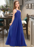 Kaelyn A-Line Square Neckline Floor-Length Chiffon Lace Junior Bridesmaid Dress STAP0013457