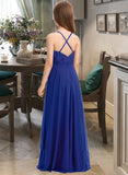 Kaelyn A-Line Square Neckline Floor-Length Chiffon Lace Junior Bridesmaid Dress STAP0013457