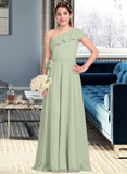 Jasmin A-Line One-Shoulder Floor-Length Chiffon Junior Bridesmaid Dress With Cascading Ruffles STAP0013458