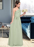 Jasmin A-Line One-Shoulder Floor-Length Chiffon Junior Bridesmaid Dress With Cascading Ruffles STAP0013458