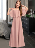 Tiara A-Line Off-the-Shoulder Floor-Length Chiffon Junior Bridesmaid Dress With Ruffle STAP0013459