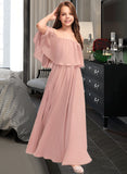 Tiara A-Line Off-the-Shoulder Floor-Length Chiffon Junior Bridesmaid Dress With Ruffle STAP0013459