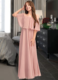 Tiara A-Line Off-the-Shoulder Floor-Length Chiffon Junior Bridesmaid Dress With Ruffle STAP0013459