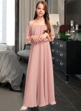 Tiara A-Line Off-the-Shoulder Floor-Length Chiffon Junior Bridesmaid Dress With Ruffle STAP0013459