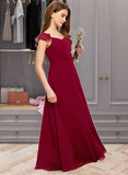 Princess A-Line V-neck Floor-Length Chiffon Junior Bridesmaid Dress With Ruffle STAP0013461