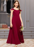 Princess A-Line V-neck Floor-Length Chiffon Junior Bridesmaid Dress With Ruffle STAP0013461