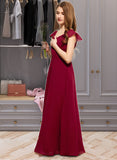 Princess A-Line V-neck Floor-Length Chiffon Junior Bridesmaid Dress With Ruffle STAP0013461