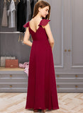 Princess A-Line V-neck Floor-Length Chiffon Junior Bridesmaid Dress With Ruffle STAP0013461