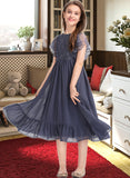 Suzanne A-Line Scoop Neck Knee-Length Chiffon Lace Junior Bridesmaid Dress With Cascading Ruffles STAP0013462