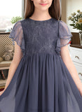 Suzanne A-Line Scoop Neck Knee-Length Chiffon Lace Junior Bridesmaid Dress With Cascading Ruffles STAP0013462