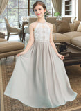 Ali A-Line Scoop Neck Floor-Length Chiffon Junior Bridesmaid Dress STAP0013463