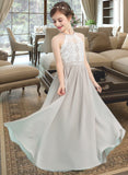 Ali A-Line Scoop Neck Floor-Length Chiffon Junior Bridesmaid Dress STAP0013463