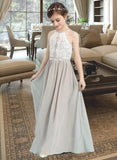 Ali A-Line Scoop Neck Floor-Length Chiffon Junior Bridesmaid Dress STAP0013463